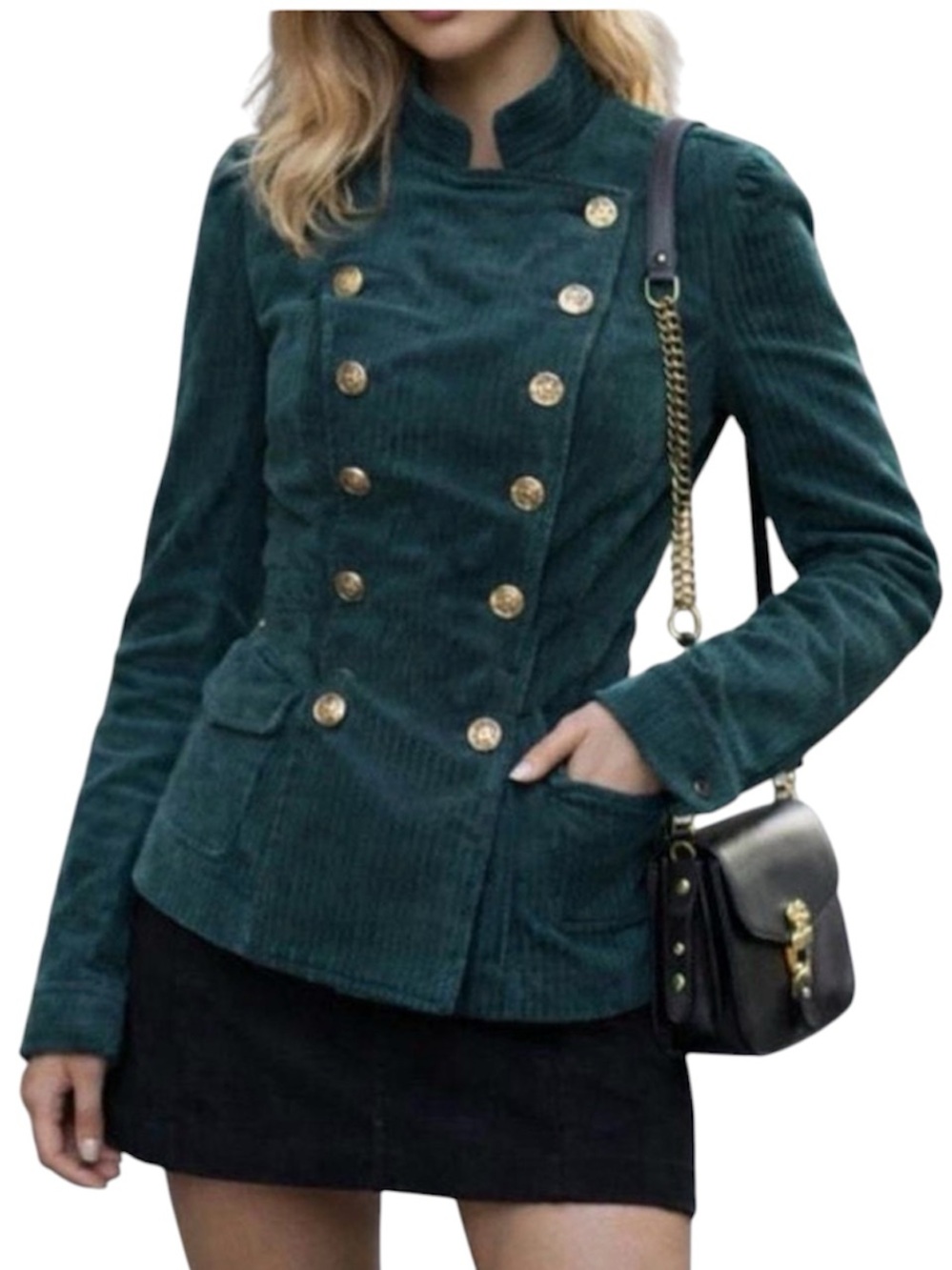 CAbi Lennon Jacket Legion Teal Military Blazer Gold Buttons Medium